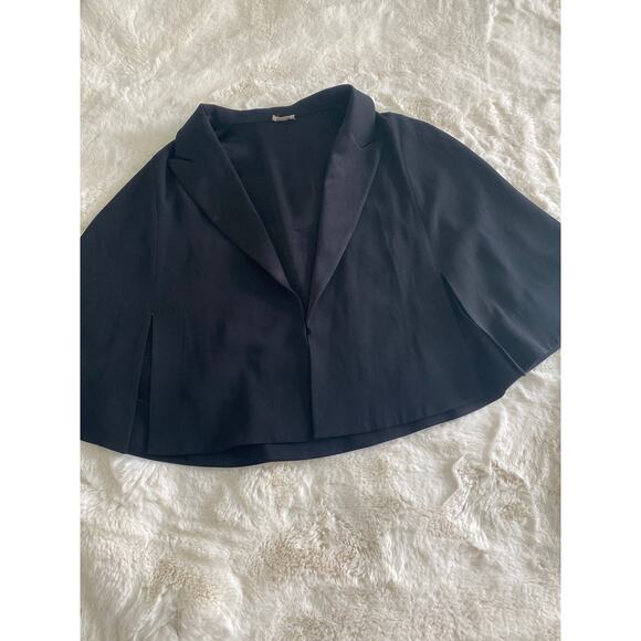 Glint‎ Womens Black Tuxedo Trimmed Crop Cape Blazer Jacket One Size - Picture 3 of 7